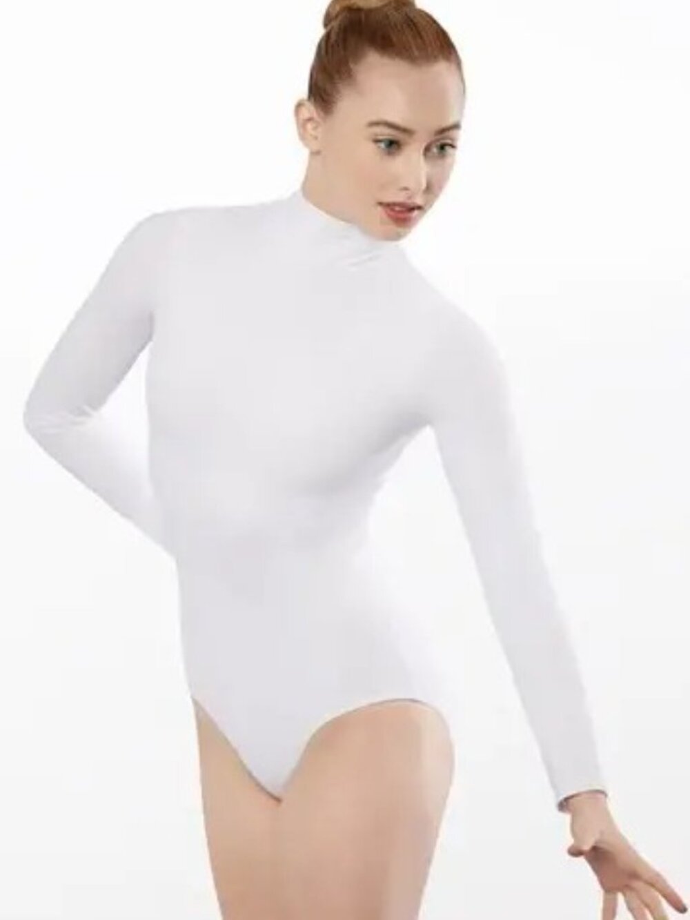 Weissman Dancewear Mock Neck Long Sleeve White Leotard